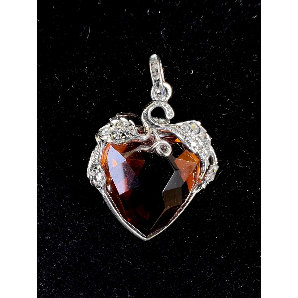 Madeira Citrine 18K White Gold Heart Pendant with Diamond Accents